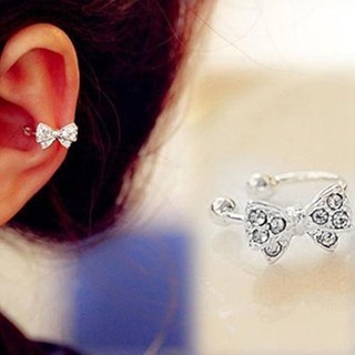 แฟชั่นสตรีคริสตัล Rhinestone Bowknot Bow Ear Bone Clip เครื่องประดับต่างหู