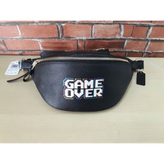 BELT BAG IN REFINED PEBBLE LEATHER WITH PAC-MAN GAME OVER COACH  F72909 BLACK/MULTI/GOLD