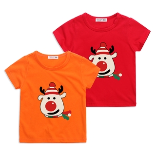 *Christmas* 8 Colors Elastic Cotton Kids Short Sleeve Cartoon T shirt (Wholesale Available)