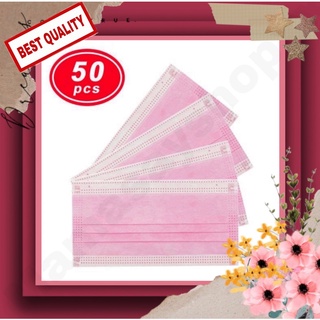 **สีชมพู** เเมส หน้ากากอนามัย  3 ชั้น 50 แผ่น/กล่อง  สินค้าพร้อมส่ง