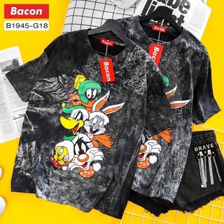 เสื้อยืดผ้าฟอก ป้ายBacon Oversize งานผ้า Cotton 100% ชาย-หญิง