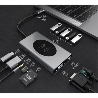 Macbook Notebook ฮับ Usb-c Type-c Docking Hub Expansion Splitter Converter PD HDMI Audio TF USB 3.0 VGA Lan ยูเอสบี