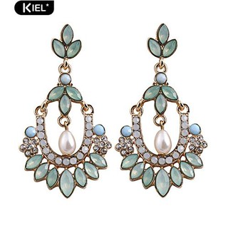 Kiel ต่างหูระย้าดอกไม้อคิลิค Rhinestone เครื่องประดับอัญมณีเพิร์ล