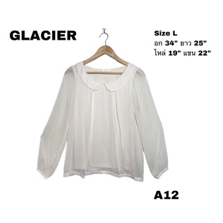 GLACIER เสื้อแขนซีทรูคอปกกลับยังมีซับ size L A12