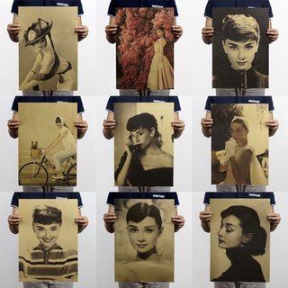 โปสเตอร์กระดาษคราฟท์ ลาย Audrey Hepburn ขนาด 51X35.5 ซม. สไตล์เรโทร สําหรับตกแต่งบ้าน