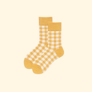 Socks Yellow Check | ถุงเท้าตารางเหลือง พร้อมส่ง