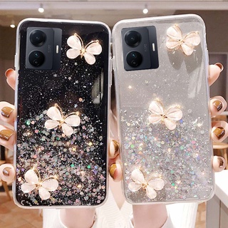 เคสโทรศัพท์มือถือใส แบบนิ่ม ลายผีเสื้อ มีแหวนคล้อง สําหรับ VIVO V25 V25e V25 Pro Y02S Y35 4G Y77 5G 4G