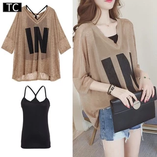 TC เสื้อสาวอวบ 2 ชิ้น(มีชั้นใน) เสื้อยืดแฟชั่นผู้หญิงเกาหลี ไซส์ใหญ่ทรงหลวม เนื้อผ้าดีใส่สบาย รุ่น2777