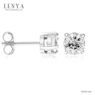 Lenya Jewelry ต่างหูเงินแท้ 925 ชุบโรเดียม ประดับด้วยเพชร DiamondLike เม็ดใหญ่กึ่งกลาง