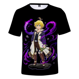 [100% Cotton] เสื้อยืดลําลอง แขนสั้น พิมพ์ลายการ์ตูนอนิเมะ Nanatsu No Taizai 3D เหมาะกับฤดูร้อน สไตล์ฮาราจูกุ สําหรับผู้