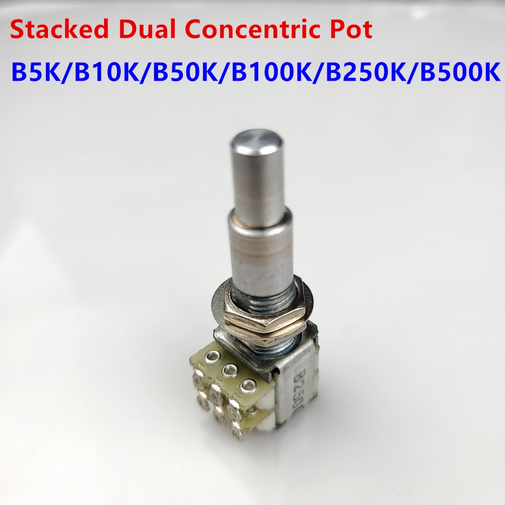 HS-1 ชิ้น B5K/B10K/B50K/B100K/B250K/B500K Stacked Dual Concentric Potentiometer(POT) พร้อมศูนย์ Dete