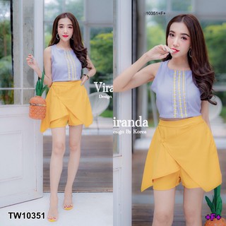 CS10351  Set เสื้อครอปแขนกุด+กางเกงกระโปรง