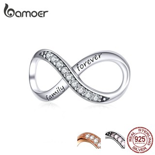 BAMOER Rose Gold Pink Silver 3 Colors Infinity Family Forever Lettering Charm 925 Sterling Silver