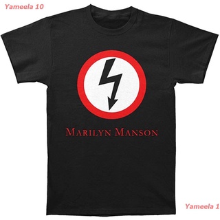 Yameela 10 Global Marilyn Manson Mens Clic Bolt Slim-Fit T-Shirt  มาริลีน แมนสัน Marilyn Manson วงร็อค เสื้อพิมพ์ลายสาม