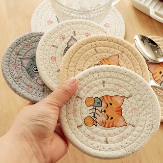 พร้อมส่ง! แผ่นรองจาน รองแก้ว กันความร้อน สไตล์มินิมอล ลายน้องแมวน่ารัก ตกแต่งโต๊ะอาหาร