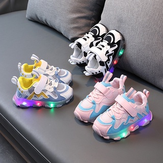 รองเท้าผ้าใบระบายอากาศมีไฟ Led สไตล์เกาหลีสําหรับเด็กผู้ชายและเด็กผู้หญิงขนาด 21-30