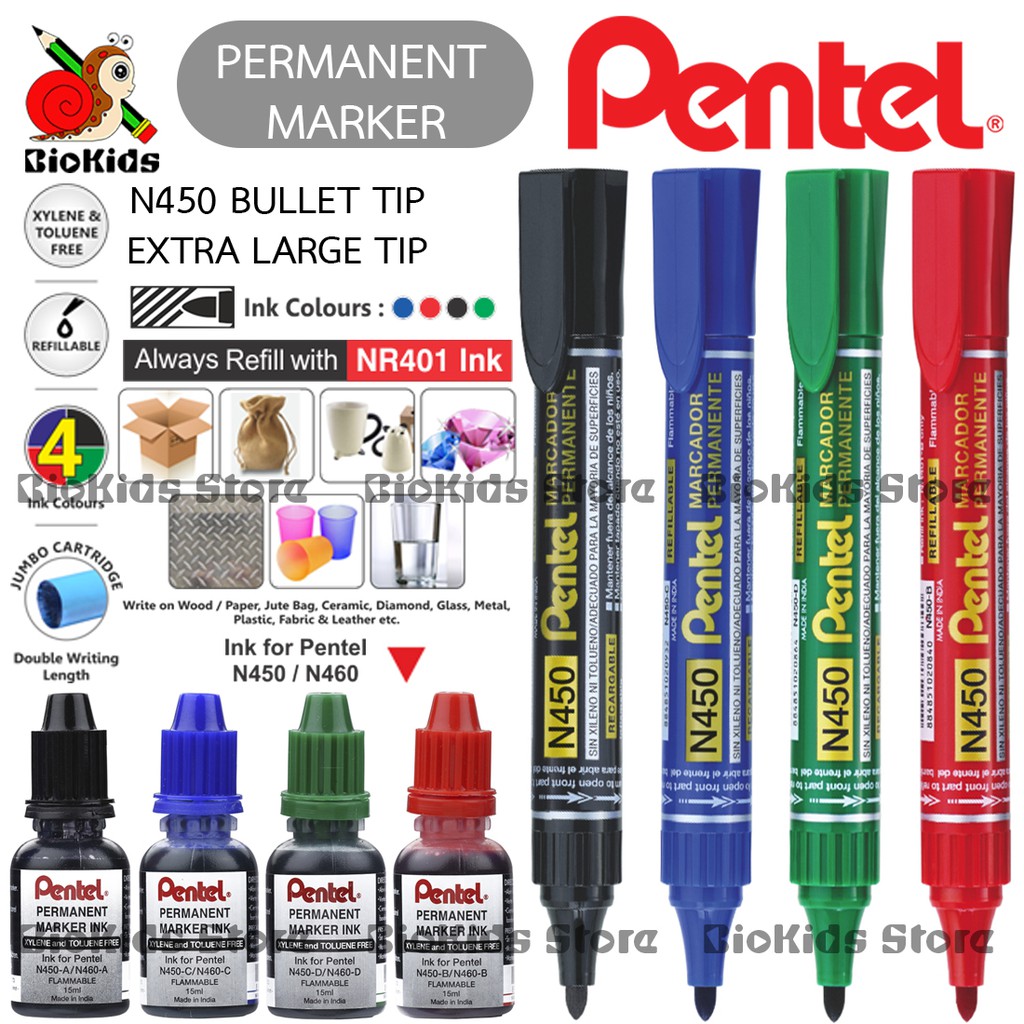Pentel Permanent Marker NF450 / N450 / NLF50 / Refill NR401I ปากกามาร์คเกอร์เอนกประสงค์แบบลบไม่ได้