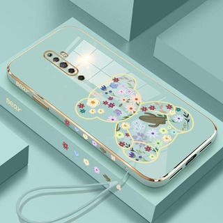 เคสโทรศัพท์มือถือ ซิลิโคนนิ่ม ขอบตรง ลายการ์ตูนหมี ดอกไม้ สําหรับ oppo reno reno 2 reno z reno 3 reno 3 pro reno 2f