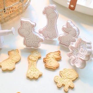 4 ชิ้น สัตว์ คุกกี้ ลูกสูบ ตัด การ์ตูน เบเกอรี่ แม่พิมพ์ คุกกี้ แสตมป์ บิสกิต DIY เครื่องมือตกแต่งแม่พิมพ์