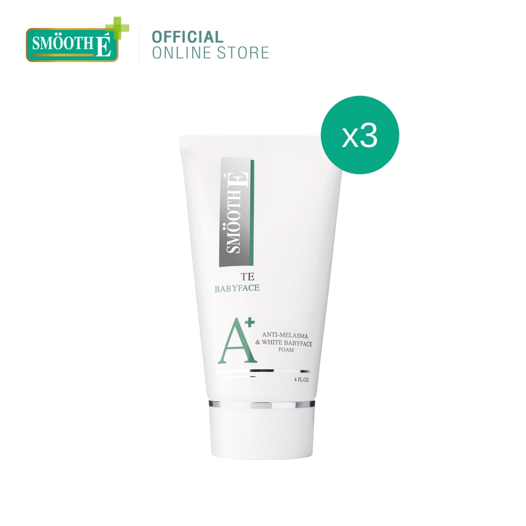 Smooth E Anti Melasma & White Baby Face Foam 4Oz. [แพ็ค 3] ฝ้าจางลงใน 4 สัปดาห์ โฟมล้างหน้าไม่มีฟอง สมูทอี ผิวไม่มัน