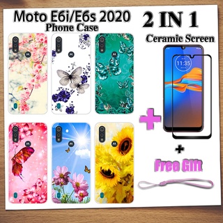 เคสโทรศัพท์ 2 IN 1 Motorola Moto E6i E6s 2020 พร้อมกระจกนิรภัยกันรอยหน้าจอเซรามิค ฟิล์มโค้ง ผีเสื้อ