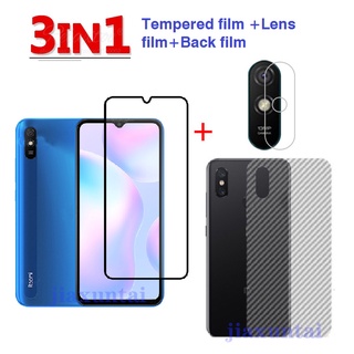 3-in-1 ฟิล์มกระจกนิรภัยกันรอยหน้าจอ แบบเต็มจอ สําหรับ Xiaomi Redmi 9 9A 9C 9i Redmi Note 10 5G 10 4G 10S 10Pro 10Pro Max Redmi Note 10 lite