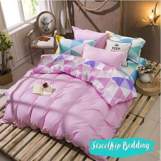 Sweet Kip Bedding ชุดผ้าปูที่นอน 6 ฟุต พร้อมผ้านวม 5 ชิ้น ลายสามเหลี่ยมสีพาสเทล