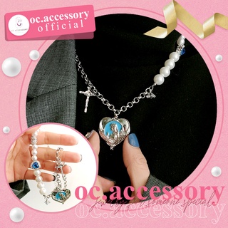 สร้อยคอมุกจี้หัวใจฟ้าสไตล์เกาหลี Korean style blue heart pendant pearl necklace พร้อมส่งจากไทย BY Oc.accessory