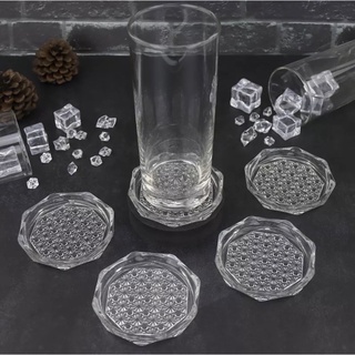 ที่รองแก้ว ดีเทลคริสตัลหรูหรา สีใส ลายดอกไม้ 🌸