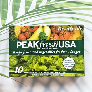 ถุงเก็บผัก ผลไม้ USA Produce Bags with Twist Ties Reusable 10 Bags (PEAKfresh®)