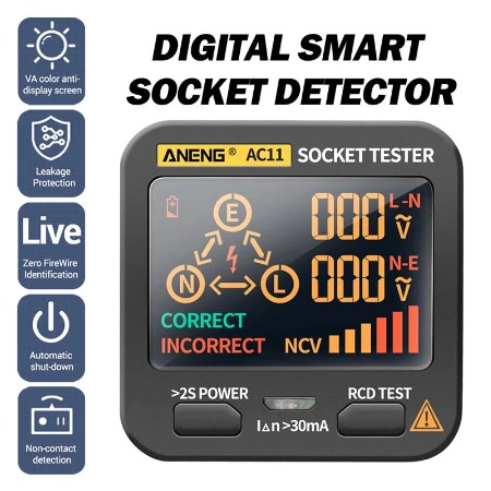 ช็อกเก็ตทดสอบไฟฟ้า ANENG AC11 Digital Smart Socket Tester Voltage Test Socket Detector