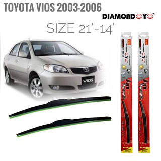 ที่ปัดน้ำฝน ใบปัดน้ำฝน ซิลิโคน ตรงรุ่น Toyota Vios 2003-2006 ไซส์ 21-14 ยี่ห้อ Diamond