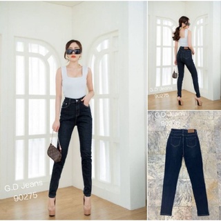 G.D.Jeans รุ่น 90275#กางเกงยีนส์ขายาวผ้ายืดฮ่องกงสีเข้มเอวสูงปักลายเป๋าหน้าและหลังแบบเก๋ๆ