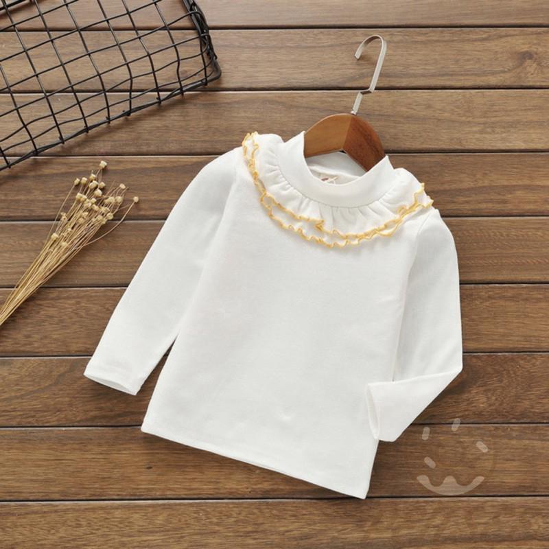 Pensee เสื้อยืดแขนยาวเด็กทารกหญิงสีทึบบนผ้าฝ้าย