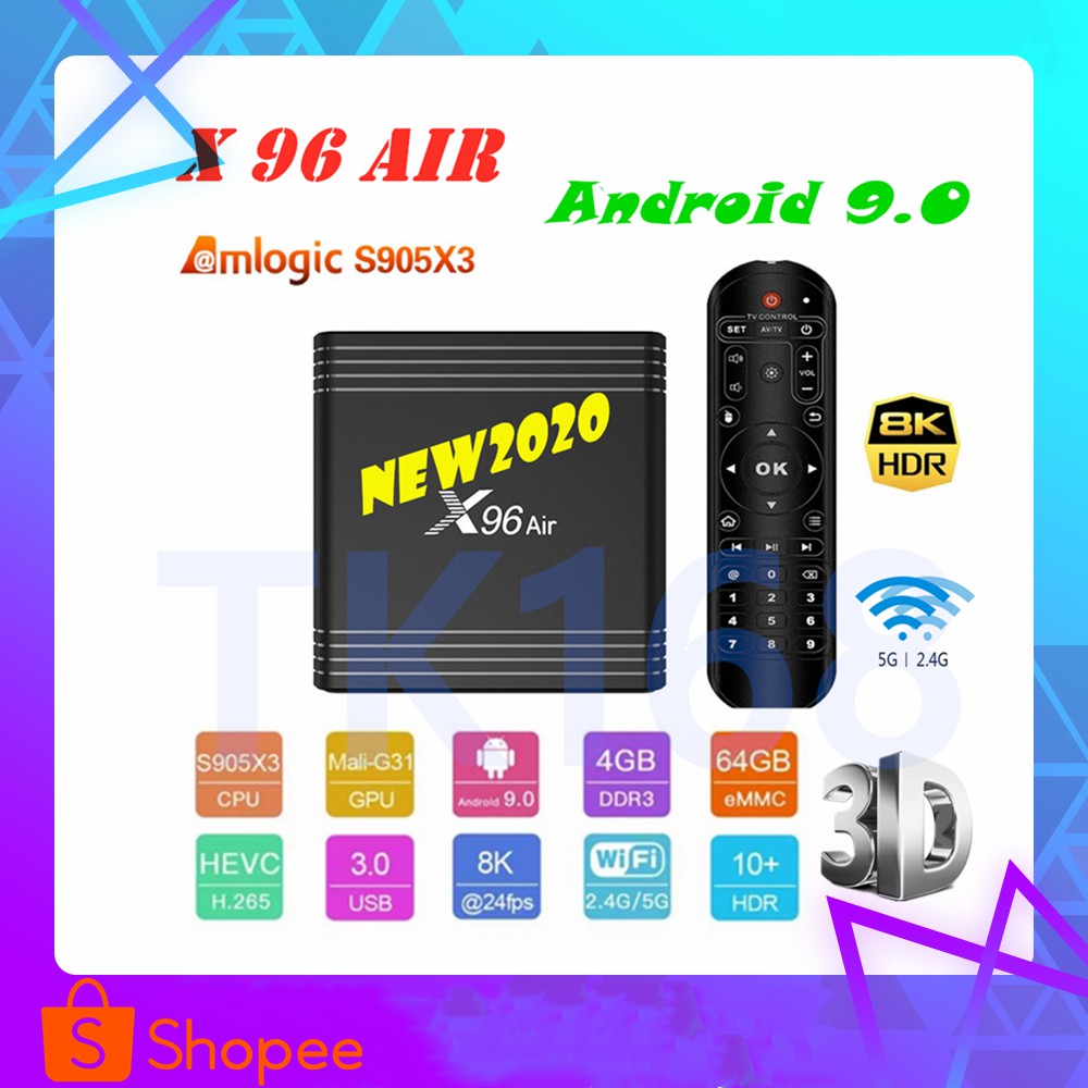 ใหม่ล่าสุด 2020 Smart Android TV Box Amlogic S905X3 Android 9.0 ทีวีกล่อง X96 Air 4GB RAM 64GB ROM Quad Core 2.4G และ 5G