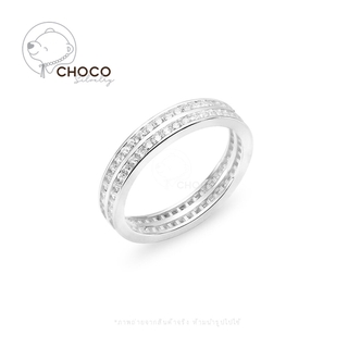 New! (925S) แหวนเงินแท้ แหวนเพชรสองแถว แหวนเพชร แหวนเพชรสวิส เพชร CZ Sterling Silver Ring