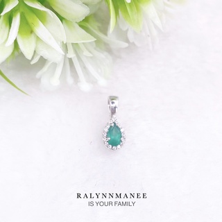 Z6444 จี้พลอยโมราแท้ ( Chrysoprase ) ตัวเรือนเงินแท้ 925 ชุบทองคำขาว