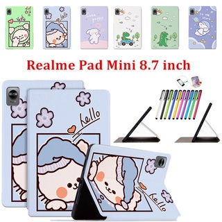 เคสแท็บเล็ต หนัง PU กันกระแทก ลายการ์ตูนน่ารัก พร้อมขาตั้งพับได้ สําหรับ Realme Pad Mini 8.7 นิ้ว