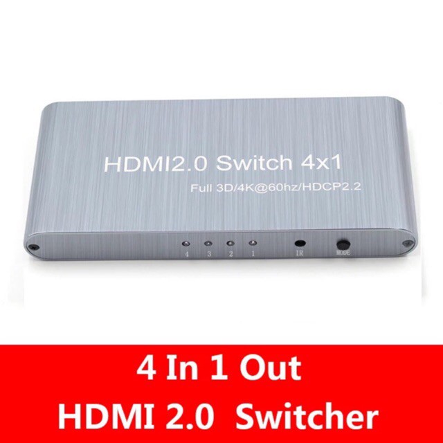 ลดราคา HDMI 2.0 Switcher Full HD 4K x 2K HDMI 2.0 Switcher 4X1 4 in 1 OUT สำหรับ HDTV DVD PS3 สนับสนุน HDCP 2.2 #สินค้าเพิ่มเติม สายต่อจอ Monitor แปรงไฟฟ้า สายpower ac สาย HDMI