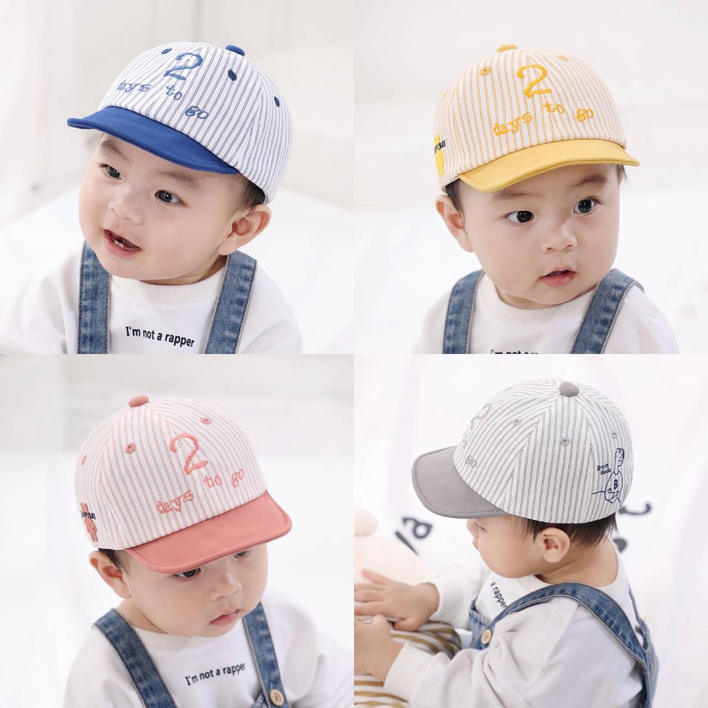 [พร้อมส่ง] หมวกเด็ก 4เดือน-2ปี รอบหัว:48-50 cm. หมวกแก๊ปเด็ก สีพาสเทล ผ้าลายทาง ปักเลข 2