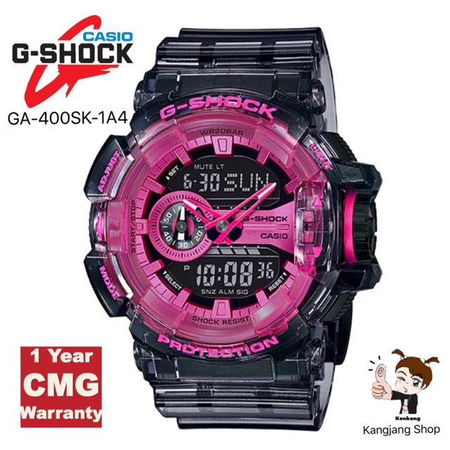 Casio G-Shock รุ่น GA-400SK-1A4DR สายใสสีดำชมพู ของแท้ 💯% สำหรับผู้ชาย ประกันศูนย์ CMG