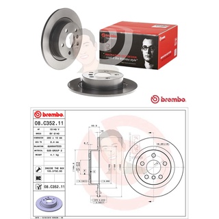 08 C352 11 จานเบรค ล้อ R (ยี่ห้อ BREMBO) รุ่น HC BMW F48 X1 18i 18d F45/46 ปี2014-&gt;
