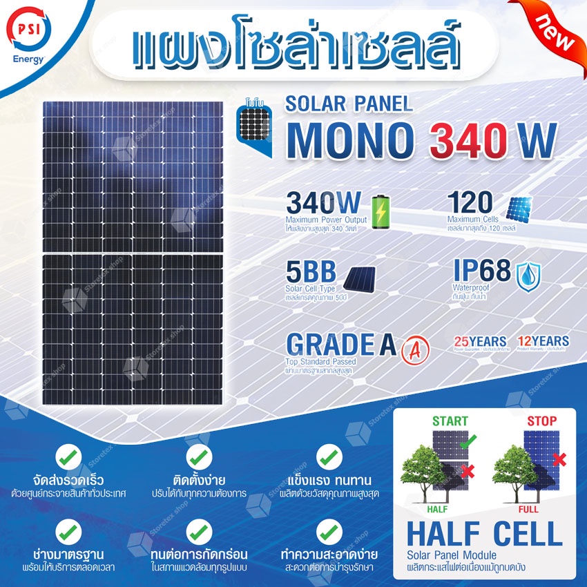 PSI SOLAR CELL แผงโซล่าเซลล์ MONO ขนาด 340W