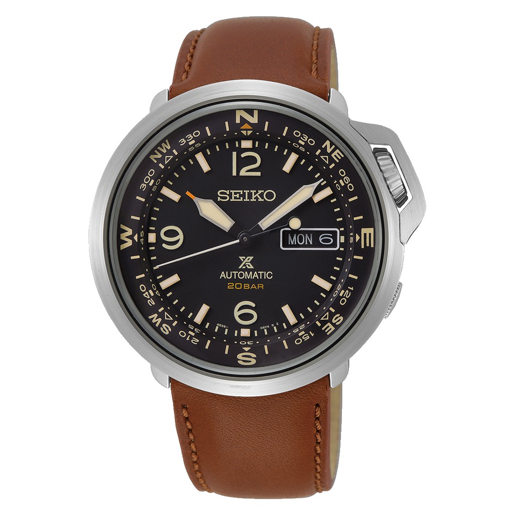 Karnvera Shop นาฬิกาข้อมือผู้ชาย SEIKO Prospex Automatic Series Compass Brown Leather Sports Watch S