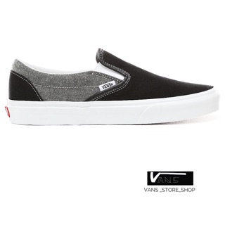 VANS SLIP ON CHAMBRAY BLACK TRUE WHITE SNEAKERS สินค้ามีประกันแท้