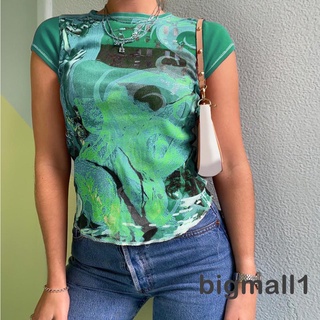 Bigmall-เสื้อยืดคอกลมแขนสั้นหน้าร้อนสําหรับผู้หญิง (สีแดง)