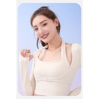 ใหม่✨พร้อมส่ง❄️(YOGA-627) เสื้อออกกำลังกายผู้หญิง เสื้อครอปโยคะแขนยาว เสื้อบราแขนยาว แบบ 2 ชั้น