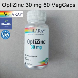 ซิงค์ OptiZinc 30 mg with Vitamin B-6: 20 mg 60 VegCaps - Solaray สังกะสี