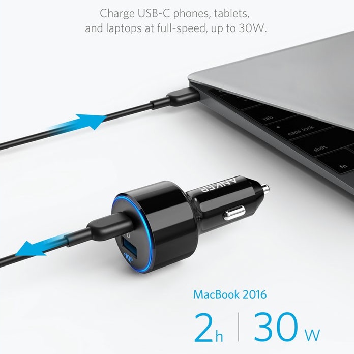 Anker PowerDrive II with USBC PD (30W) and USB QC3.0 (18W) หัวชาร์จเร็วในรถยนต์ ชาร์จเร็ว
