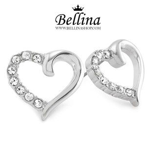 Bellina ต่างหูคริสตัล ต่างหูติดหู ต่างหูหัวใจ สีเงินขัดเงา ฝังเพชรคริสตัล ก้านสแตนเลส พร้อมกล่องของขวัญกำมะหยี่ - E0990